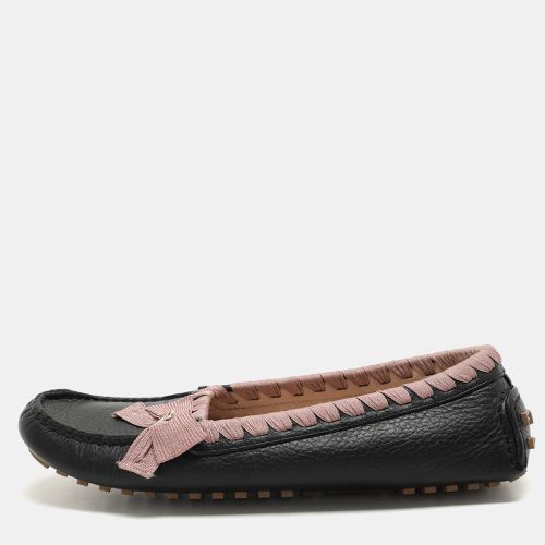 Fendi Black/Pink Leather and Fabric Bow Loafers Size 40 - Fendi - Modalova