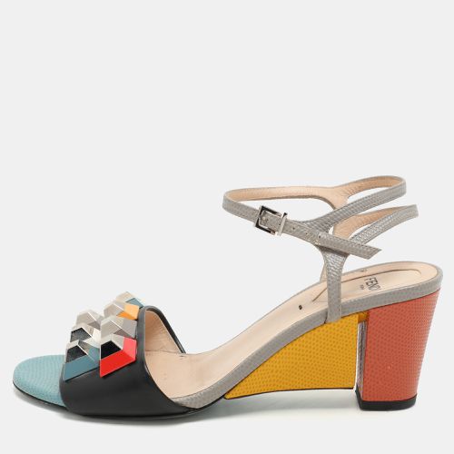 Fendi Multicolor Lizard Embossed and Leather Fantasia Studded Ankle Strap Sandals Size 37.5 - Fendi - Modalova