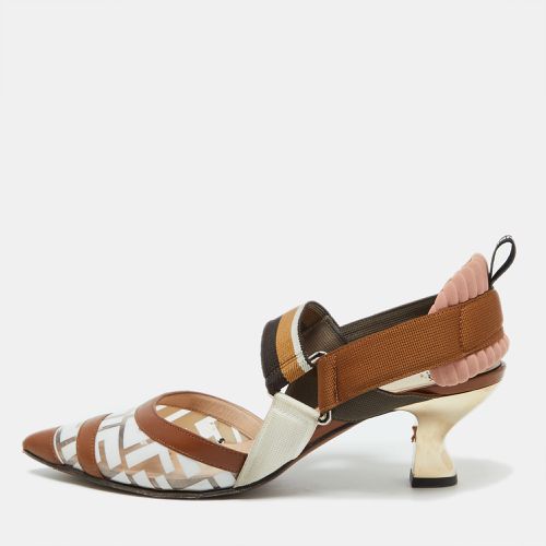 Fendi Brown/White Zucca PVC, Leather and Fabric Colibri Slingback Pumps Size 38 - Fendi - Modalova