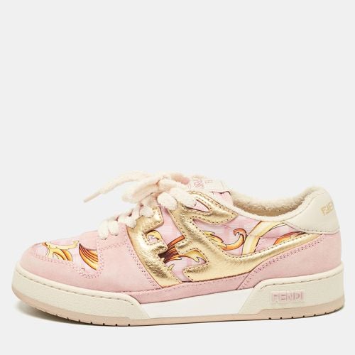 Fendi Pink/Gold Leather and Suede Fendace Lace Up Sneakers Size 38 - Fendi - Modalova