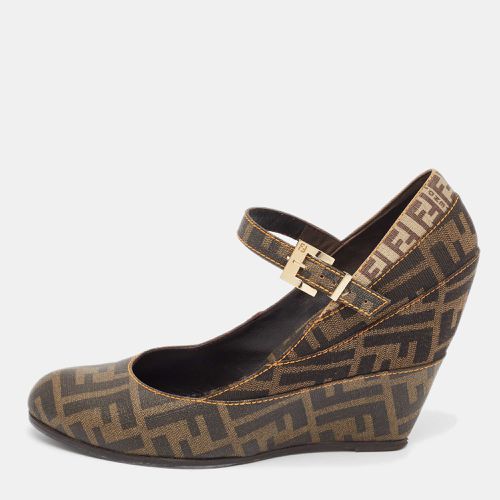 Fendi Tobacco Zucca Coated Canvas Wedge Pumps Size 40 - Fendi - Modalova