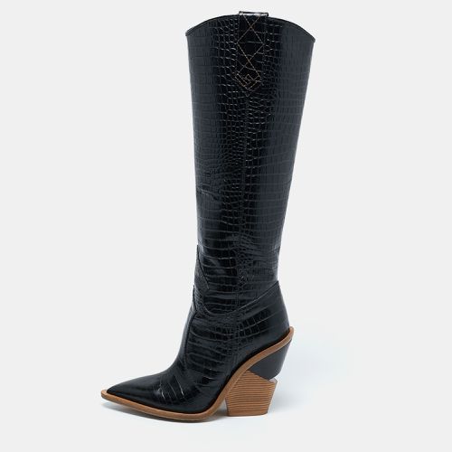 Fendi Black Croc Embossed Leather Cutwalk Tall Boots Size 36 - Fendi - Modalova