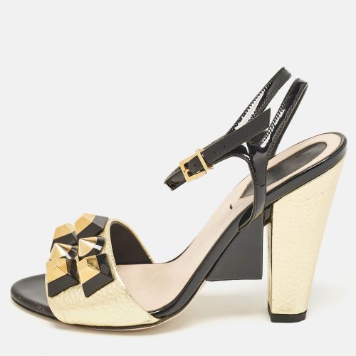 Fendi Gold/Black Leather and Patent Studded Ankle Strap Sandals Size 36 - Fendi - Modalova