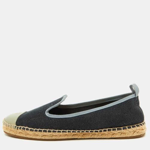 Fendi Navy Blue/Grey Denim and Patent Leather Junia Cap Toe Espadrille Flats Size 38 - Fendi - Modalova