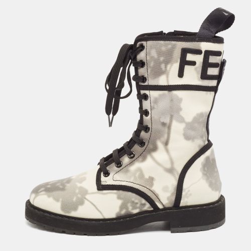 Fendi Two Tone Canvas Floral Print Logo Bi-Color Biker Boots Size 36 - Fendi - Modalova