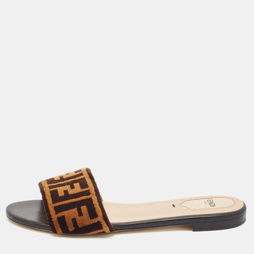 Fendi Two Tone Zucca Velvet Flat Slides Size 38 - Fendi - Modalova