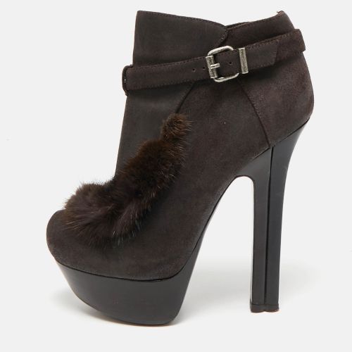 Fendi Brown Fur and Suede Fendista Ankle Length Boots Size 38 - Fendi - Modalova