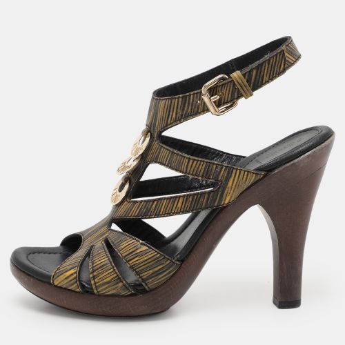 Fendi Black/Yellow Leather Embellished Ankle Strap Sandals Size 39 - Fendi - Modalova