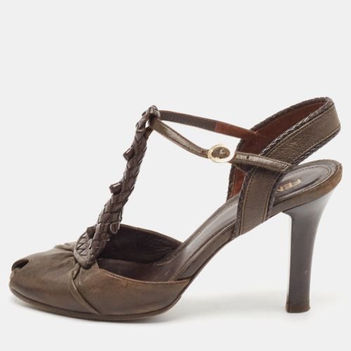 Fendi Brown Leather T Strap Peep Toe Ankle Strap Sandals Size 38 - Fendi - Modalova