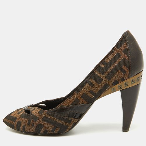 Fendi Tobacco Zucca Canvas and Leather Peep Toe Pumps Size 38 - Fendi - Modalova