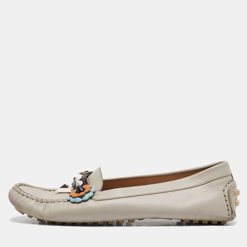 Fendi Grey Leather Studded Flowerland Loafers Size 38 - Fendi - Modalova