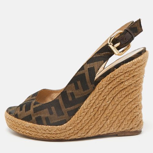 Fendi Brown Canvas Wedge Espadrille Sandals Size 36 - Fendi - Modalova