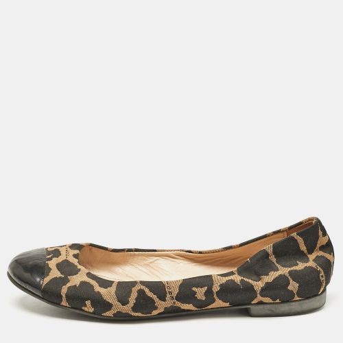 Fendi Brown/Black Patent Leather And Canvas Leopard Print Cap Toe Ballet Flats Size 39 - Fendi - Modalova