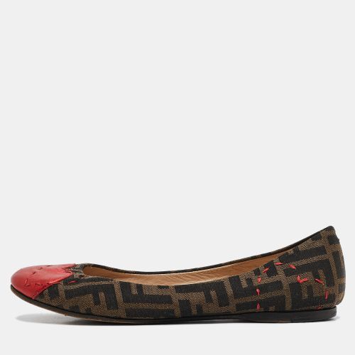 Fendi Brown/Red Zucca Canvas and Leather Heart Cap Toe Ballet Flats Size 40 - Fendi - Modalova