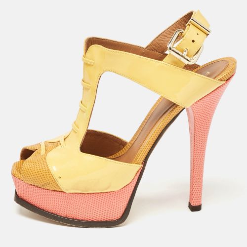 Fendi Yellow Lizard Embossed Leather and Patent Leather Fendista Platform Sandals Size 38.5 - Fendi - Modalova