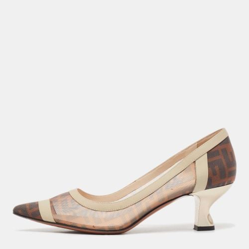 Fendi Brown/Beige Zucca Mesh and Leather Colibri Pointed Toe Pumps Size 40 - Fendi - Modalova