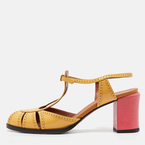 Fendi Yellow Patent Leather Chameleon Block Heel Sandals Size 40.5 - Fendi - Modalova