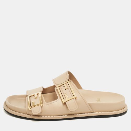 Fendi Beige Leather FF Buckle Flat Slides Size 37.5 - Fendi - Modalova