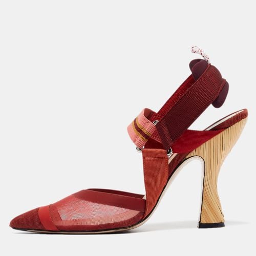 Fendi Burgundy Mesh and Canvas Colibri Slingback Pumps Size 39 - Fendi - Modalova