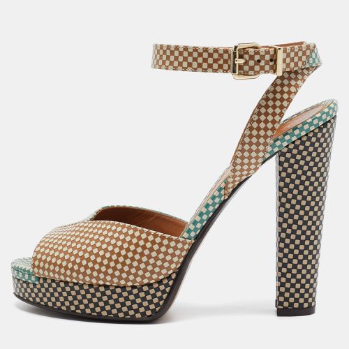 Fendi Brown/Green Checkered Leather Platform Ankle Strap Sandals Size 39 - Fendi - Modalova