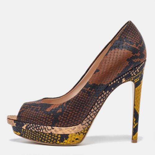 Python Embossed Leather Peep Toe Platform Pumps Size 40 - Fendi - Modalova