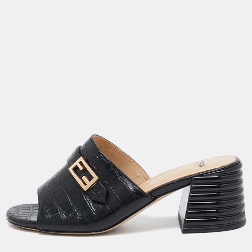 Fendi Black Embossed Croc Slide Sandals Size 36 - Fendi - Modalova