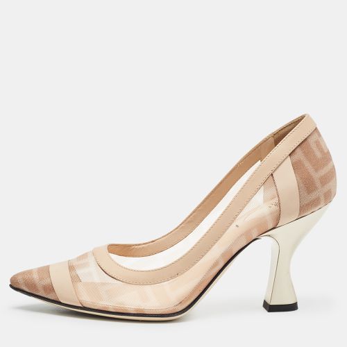 Beige/Brown Zucca Mesh and Leather Colibri Pumps Size 35 - Fendi - Modalova