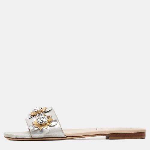 Fendi Silver Leather Flowerland Flat Slides Size 36 - Fendi - Modalova