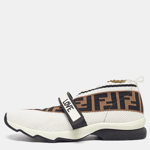 Fendi White/Brown Monogram Mesh Rockoko Velcro Strap Low Top Sneakers Size 39 - Fendi - Modalova