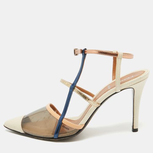 Fendi Tricolor Lizard Embossed Leather and PVC Slingback Pointed Toe Pumps Size 38 - Fendi - Modalova