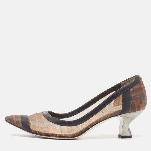 Fendi Brown/Black Zucca Mesh and Leather Colibri Pumps Size 38.5 - Fendi - Modalova