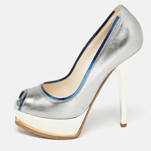 Fendi Silver Leather Fendista Peep Toe Pumps Size 38 - Fendi - Modalova