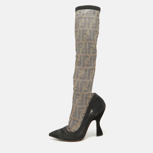 Fendi Black Mesh FF Colibri Mid Calf Boots Size 38 - Fendi - Modalova