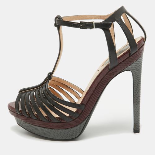 Fendi Black Leather T-Bar Strappy Platform Sandals Size 35 - Fendi - Modalova