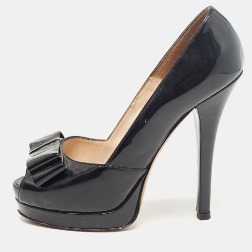 Fendi Black Patent Leather Bow Peep Toe Platform Pumps Size 38 - Fendi - Modalova