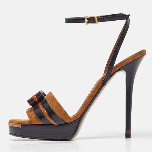 Fendi Brown Leather and Suede Ankle Strap Sandals Size 40 - Fendi - Modalova