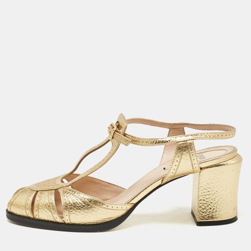 Fendi Gold Leather Block Heel Ankle Strap Sandals Size 39 - Fendi - Modalova