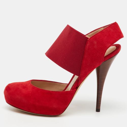 Fendi Red Suede and Stretch Band Ankle Platform Sandals Size 40 - Fendi - Modalova