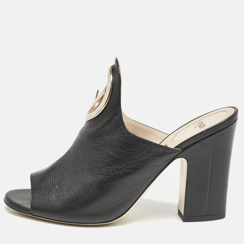 Fendi Black Leather F Logo Mules Size 39.5 - Fendi - Modalova