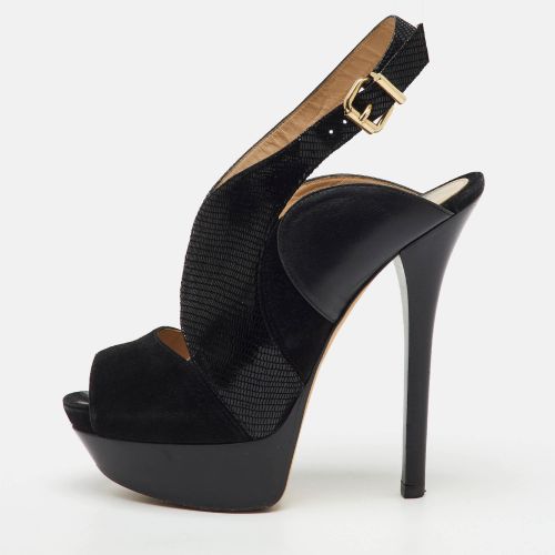Fendi Black Suede and Leather Peep Toe Platform Slingback Pumps Size 39.5 - Fendi - Modalova