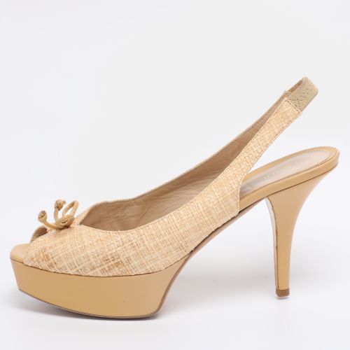 Fendi Beige Woven Straw Fendista Bow Platform Slingback Sandals Size 41 - Fendi - Modalova