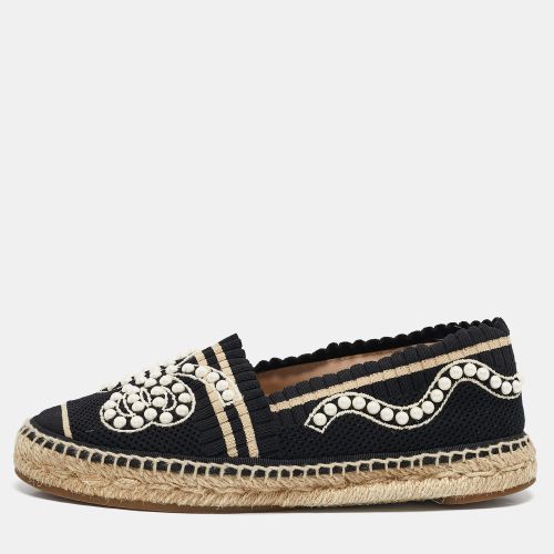 Fendi Black/Beige Knit Fabric Pearl Embellished Espadrille Flats Size 36 - Fendi - Modalova