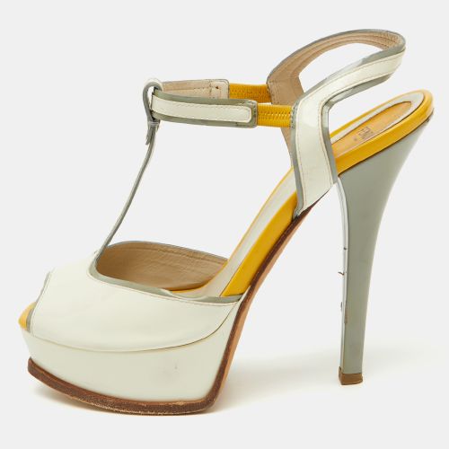 Fendi Tri Color Patent Leather T- Strap Fendista Platform Sandals Size 40 - Fendi - Modalova