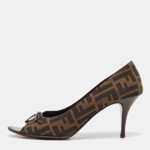 Fendi Brown Zucca Canvas Bow Peep Toe Pumps Size 40 - Fendi - Modalova