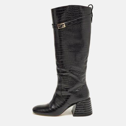 Fendi Black Croc Embossed Leather Knee Length Boots Size 38.5 - Fendi - Modalova