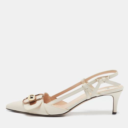 Fendi Cream/Brown Leather Buckle Strap Slingback Pumps Size 41 - Fendi - Modalova