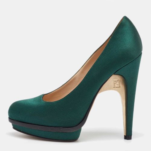 Fendi Dark Green Satin Bridge Heel Platform Pumps Size 38 - Fendi - Modalova