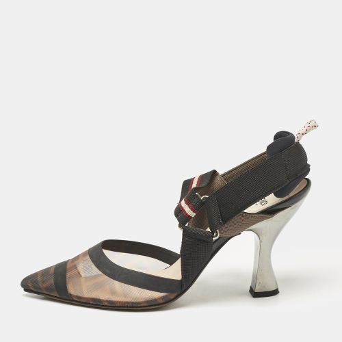 Fendi Brown Zucca Mesh and Canvas Colibri Slingback Pumps Size 39 - Fendi - Modalova