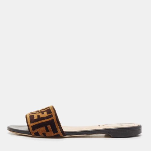 Fendi Black/Brown Zucca Velvet Slide Flats Size 37 - Fendi - Modalova