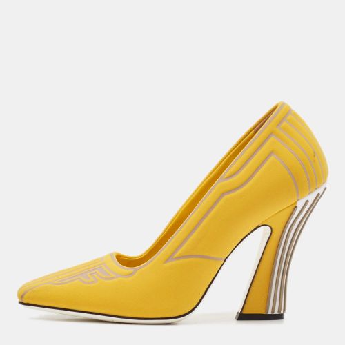 Fendi Yellow Fabric F Freedom Block Heel Pumps Size 38 - Fendi - Modalova